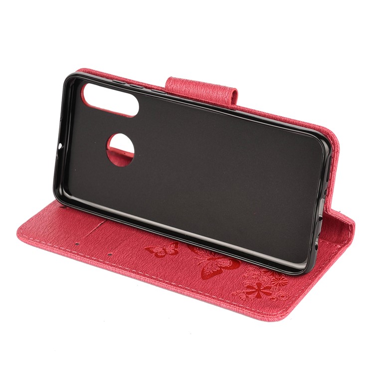 Imprint Butterfly Flower Leather Wallet Case for Huawei P Smart Z - Red-5