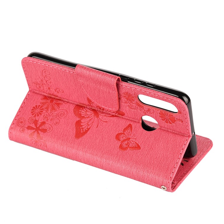 Imprint Butterfly Flower Leather Wallet Case for Huawei P Smart Z - Red-6