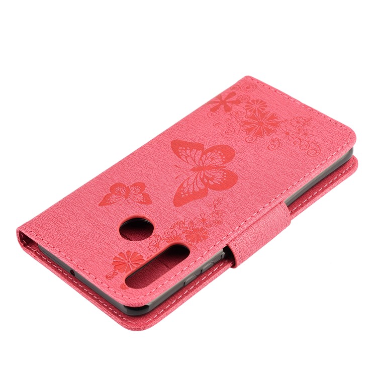 Imprint Butterfly Flower Leather Wallet Case for Huawei P Smart Z - Red-7