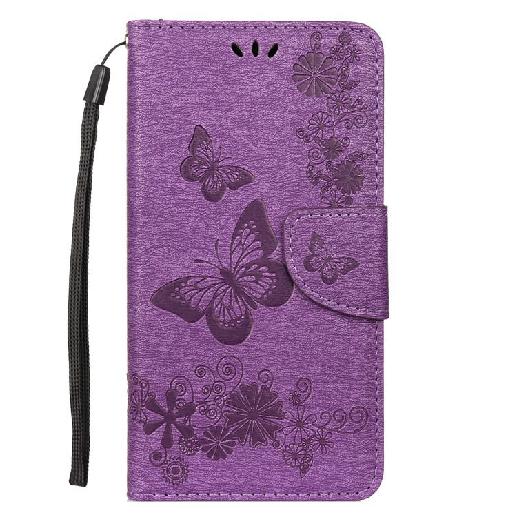 Imprint Butterfly Flower Leather Wallet Case for Huawei P Smart Z - Purple-1