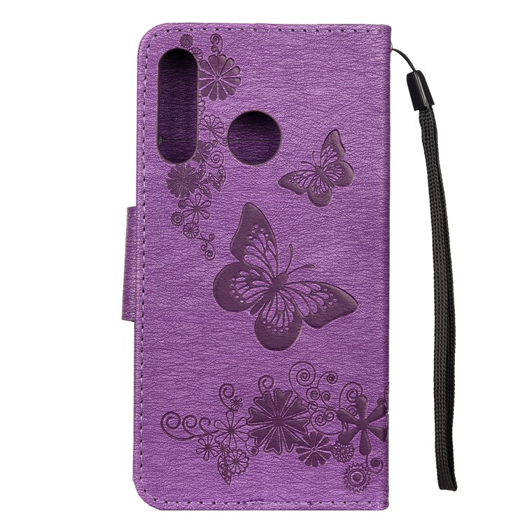Imprint Butterfly Flower Leather Wallet Case for Huawei P Smart Z - Purple-2