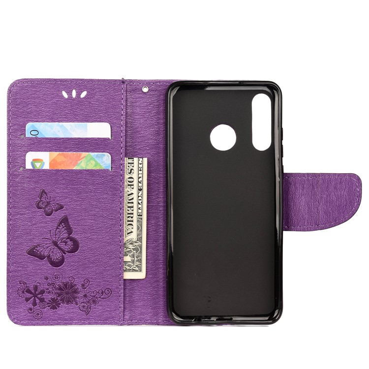Imprint Butterfly Flower Leather Wallet Case for Huawei P Smart Z - Purple-3