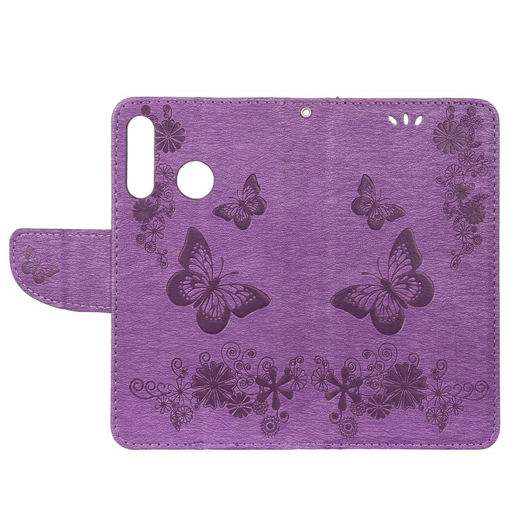 Imprint Butterfly Flower Leather Wallet Case for Huawei P Smart Z - Purple-4