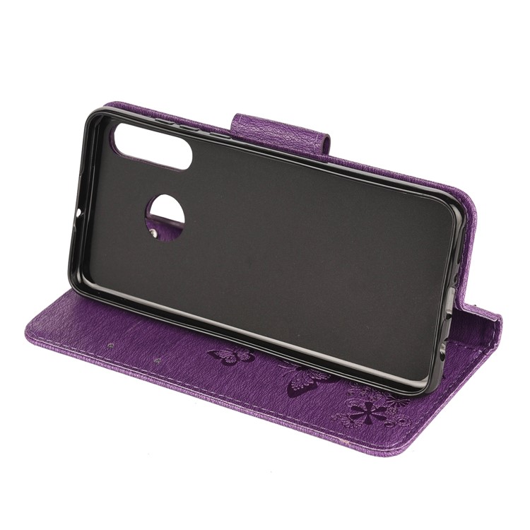 Imprint Butterfly Flower Leather Wallet Case for Huawei P Smart Z - Purple-5