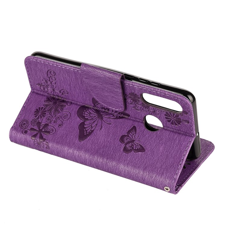 Imprint Butterfly Flower Leather Wallet Case for Huawei P Smart Z - Purple-6