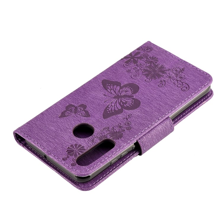 Imprint Butterfly Flower Leather Wallet Case for Huawei P Smart Z - Purple-7