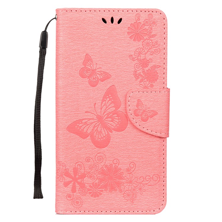 Imprint Butterfly Flower Leather Wallet Case for Huawei P Smart Z - Pink-1