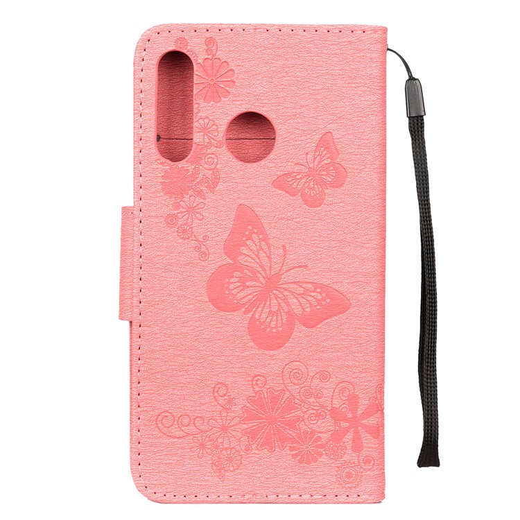 Imprint Butterfly Flower Leather Wallet Case for Huawei P Smart Z - Pink-2