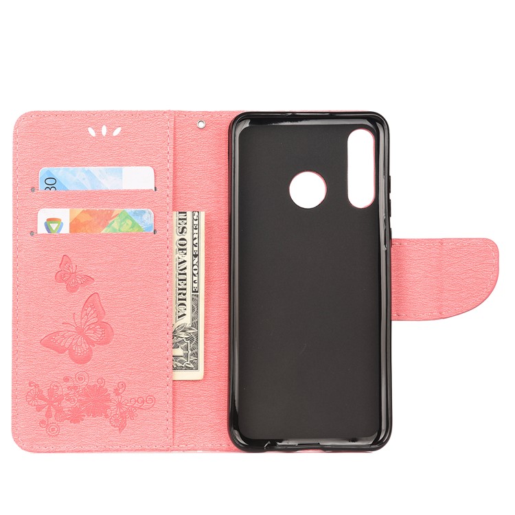 Imprint Butterfly Flower Leather Wallet Case for Huawei P Smart Z - Pink-3