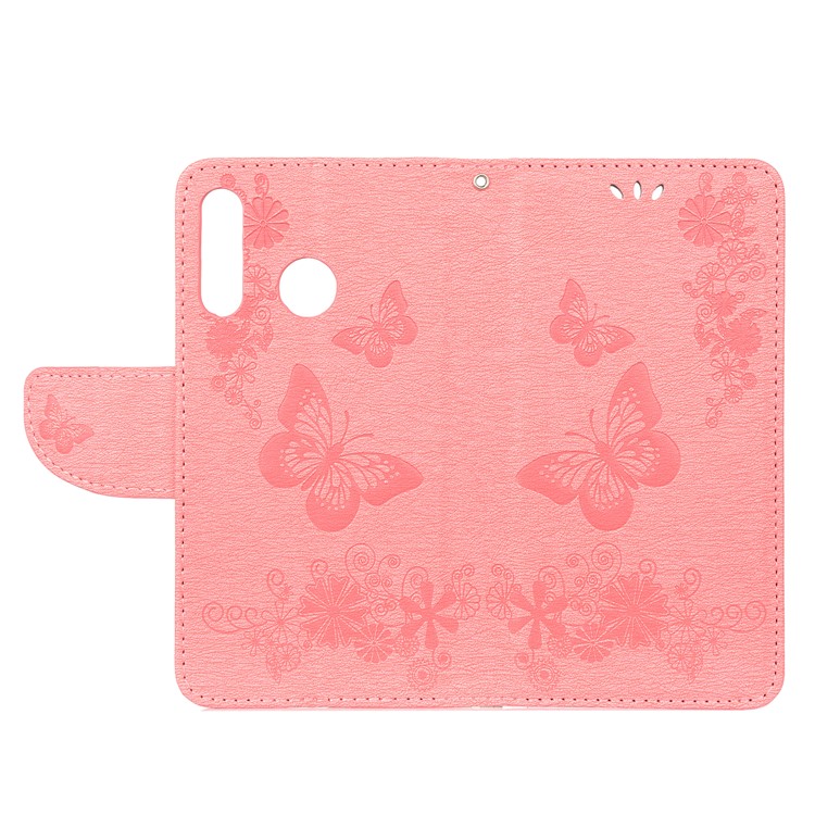 Imprint Butterfly Flower Leather Wallet Case for Huawei P Smart Z - Pink-4