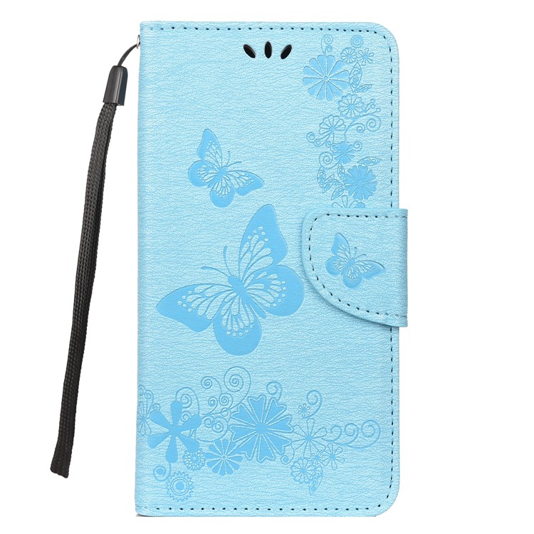Imprint Butterfly Flower Leather Wallet Case for Huawei P Smart Z - Blue-1