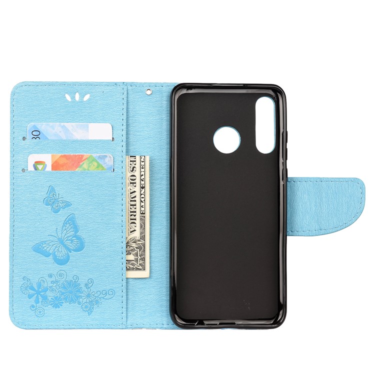 Imprint Butterfly Flower Leather Wallet Case for Huawei P Smart Z - Blue-3