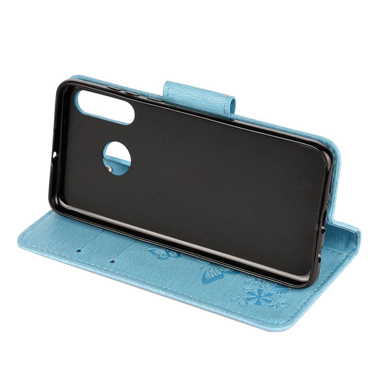 Imprint Butterfly Flower Leather Wallet Case for Huawei P Smart Z - Blue-4