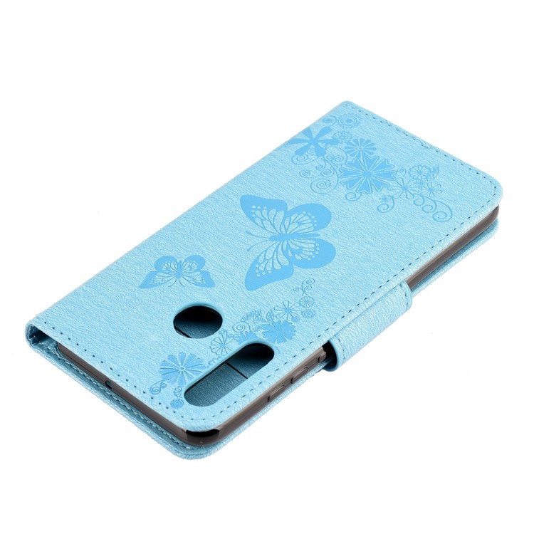 Imprint Butterfly Flower Leather Wallet Case for Huawei P Smart Z - Blue-5