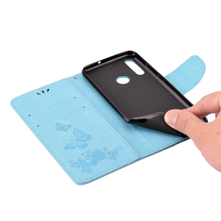 Imprint Butterfly Flower Leather Wallet Case for Huawei P Smart Z - Blue-6