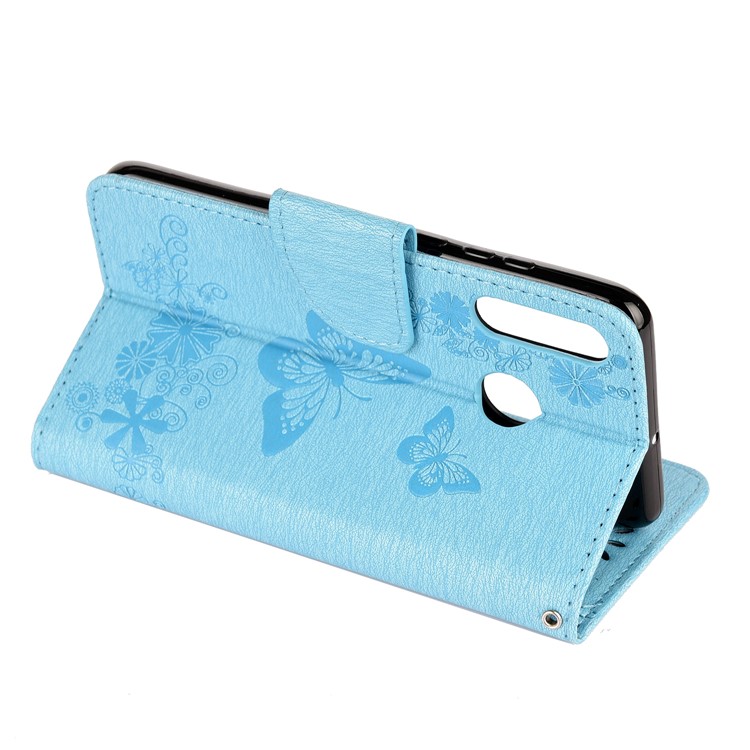 Imprint Butterfly Flower Leather Wallet Case for Huawei P Smart Z - Blue-7