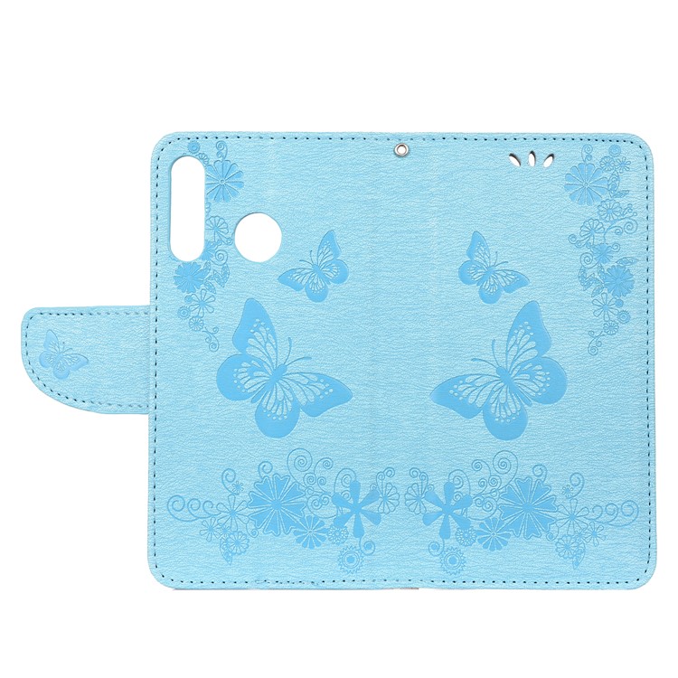 Imprint Butterfly Flower Leather Wallet Case for Huawei P Smart Z - Blue-8