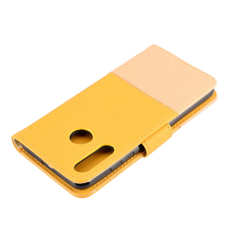 Color-block Cross Texture PU Leather Wallet Stand Phone Cover for Huawei P Smart Z - Yellow-6