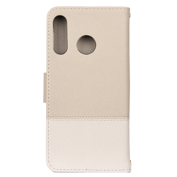 Color-block Cross Texture PU Leather Wallet Stand Phone Cover for Huawei P Smart Z - Beige-2