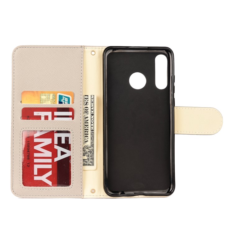 Color-block Cross Texture PU Leather Wallet Stand Phone Cover for Huawei P Smart Z - Beige-3