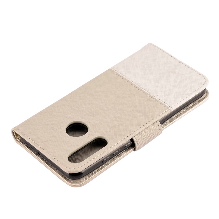 Color-block Cross Texture PU Leather Wallet Stand Phone Cover for Huawei P Smart Z - Beige-4