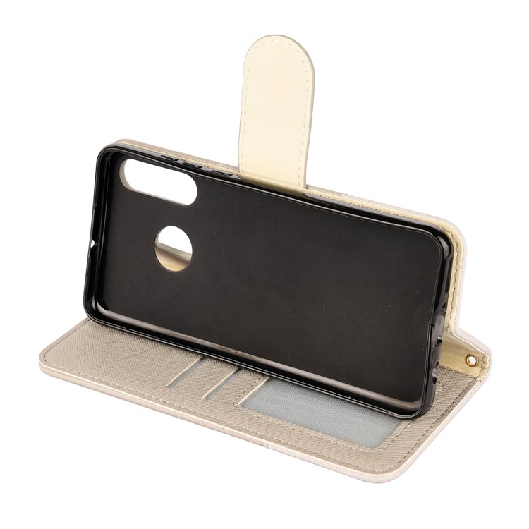 Color-block Cross Texture PU Leather Wallet Stand Phone Cover for Huawei P Smart Z - Beige-5