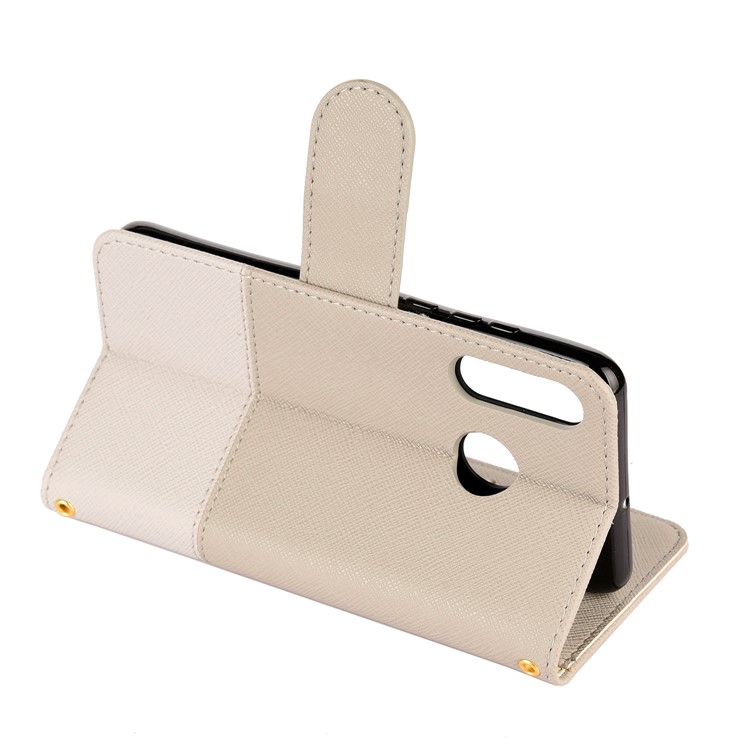 Color-block Cross Texture PU Leather Wallet Stand Phone Cover for Huawei P Smart Z - Beige-6