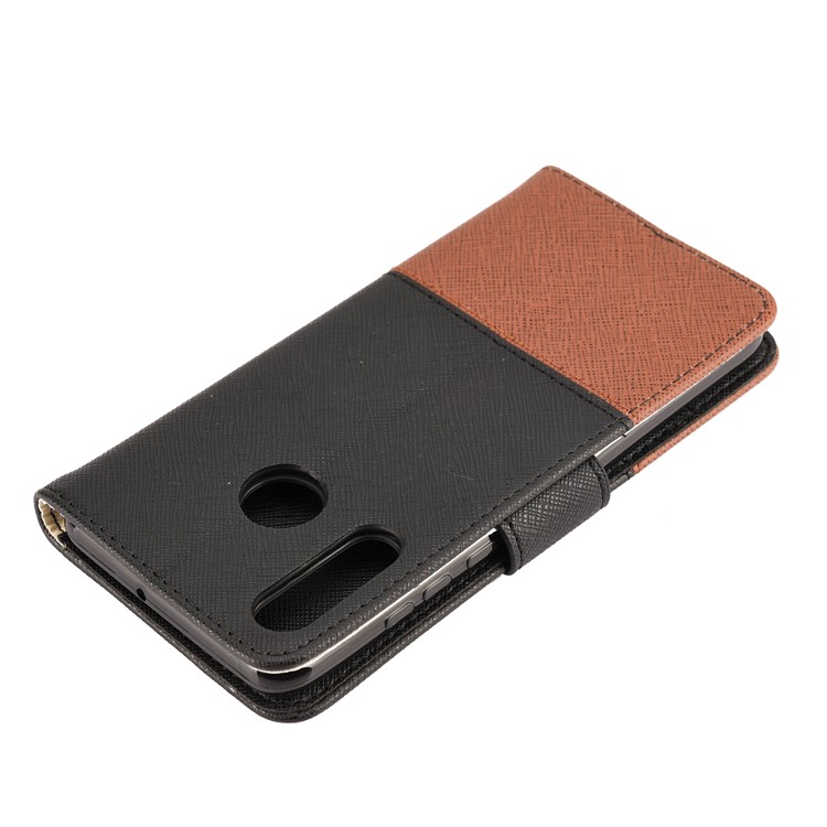 Color-block Cross Texture PU Leather Wallet Stand Phone Cover for Huawei P Smart Z - Black-5