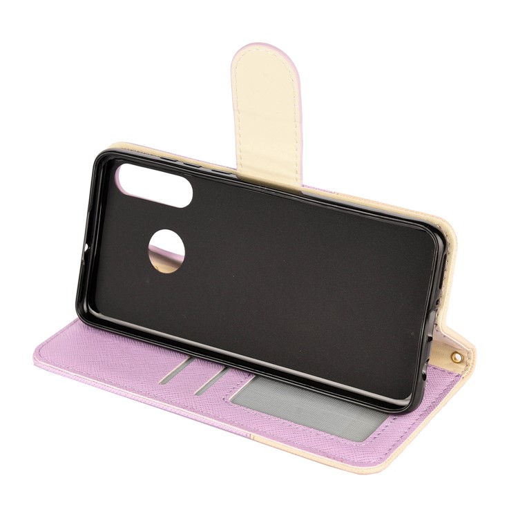 Color-block Cross Texture PU Leather Wallet Stand Phone Cover for Huawei P Smart Z - Purple-4