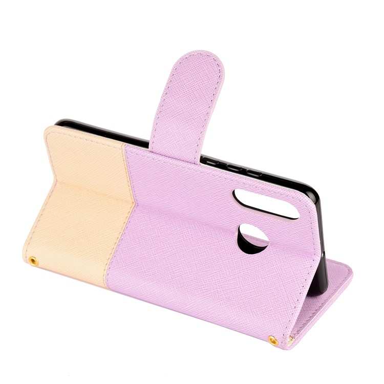 Color-block Cross Texture PU Leather Wallet Stand Phone Cover for Huawei P Smart Z - Purple-5