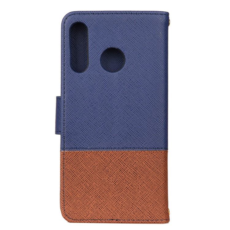 Color-block Cross Texture PU Leather Wallet Stand Phone Cover for Huawei P Smart Z - Dark Blue-2