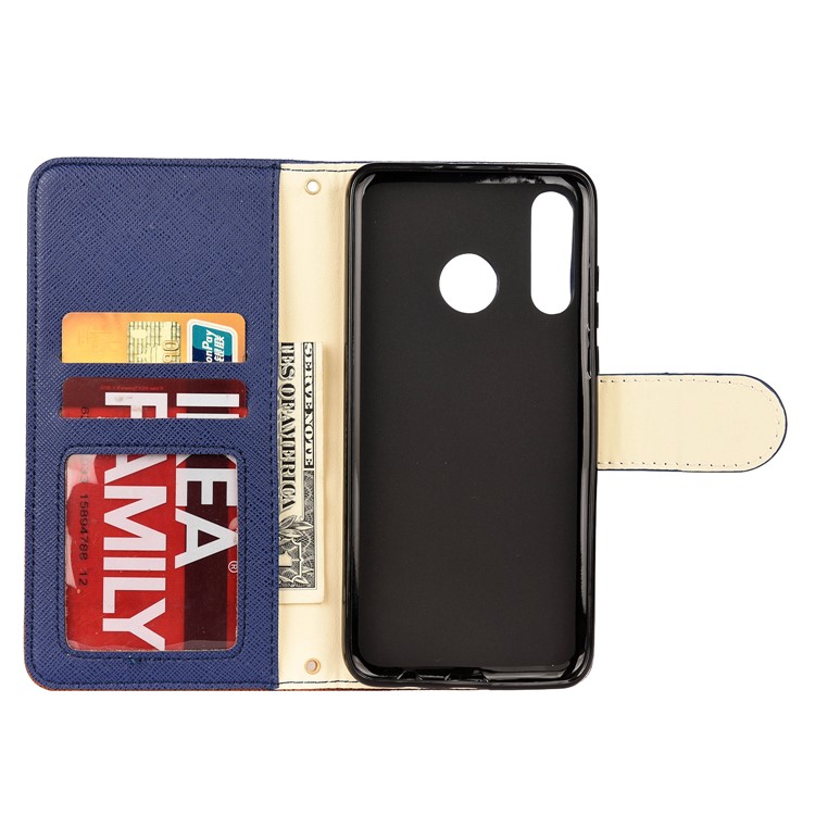 Color-block Cross Texture PU Leather Wallet Stand Phone Cover for Huawei P Smart Z - Dark Blue-3