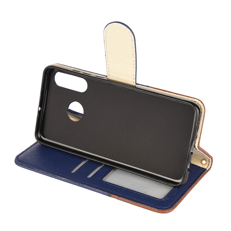Color-block Cross Texture PU Leather Wallet Stand Phone Cover for Huawei P Smart Z - Dark Blue-4