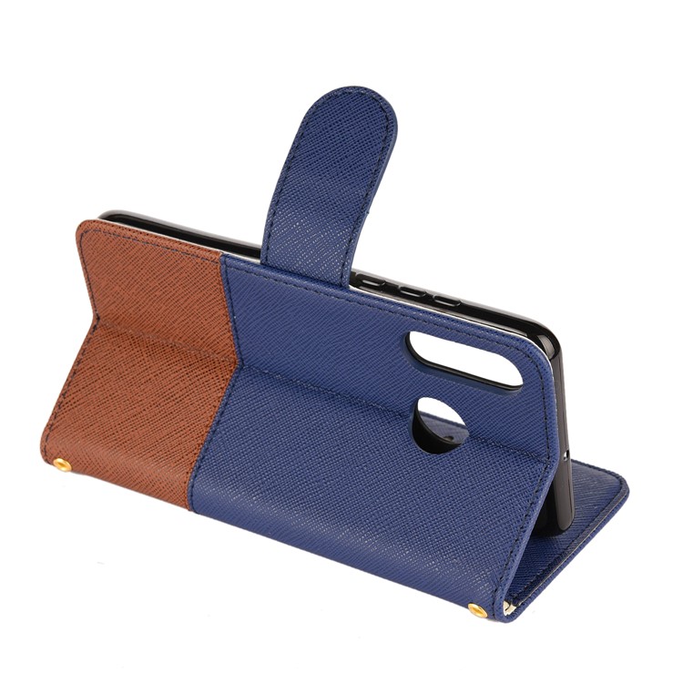 Color-block Cross Texture PU Leather Wallet Stand Phone Cover for Huawei P Smart Z - Dark Blue-5