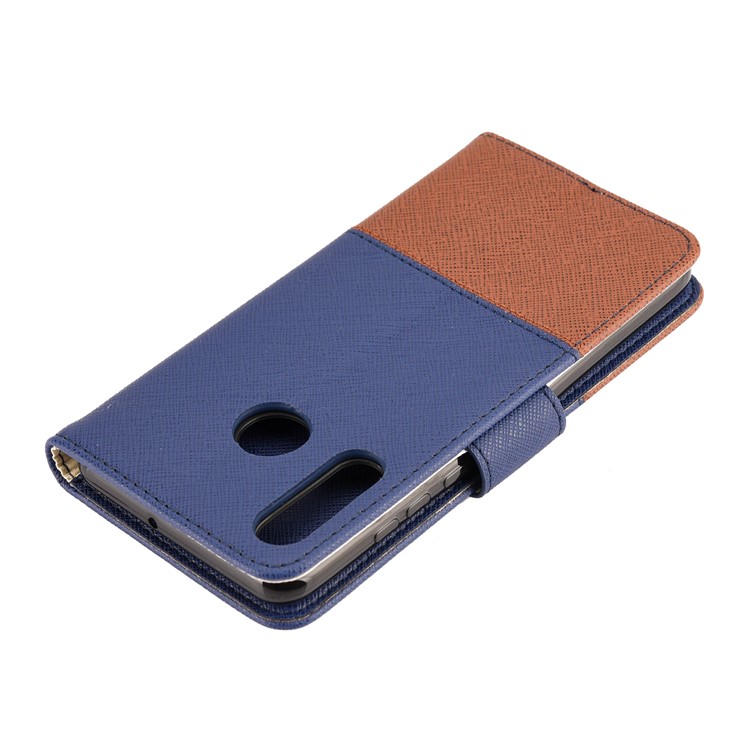 Color-block Cross Texture PU Leather Wallet Stand Phone Cover for Huawei P Smart Z - Dark Blue-6