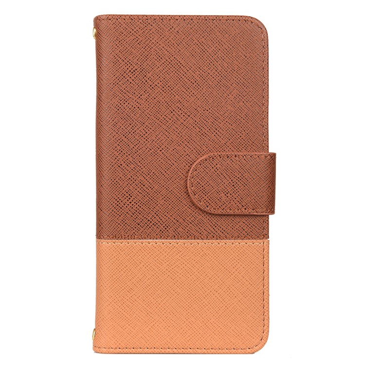 Color-block Cross Texture PU Leather Wallet Stand Phone Cover for Huawei P Smart Z - Brown-1
