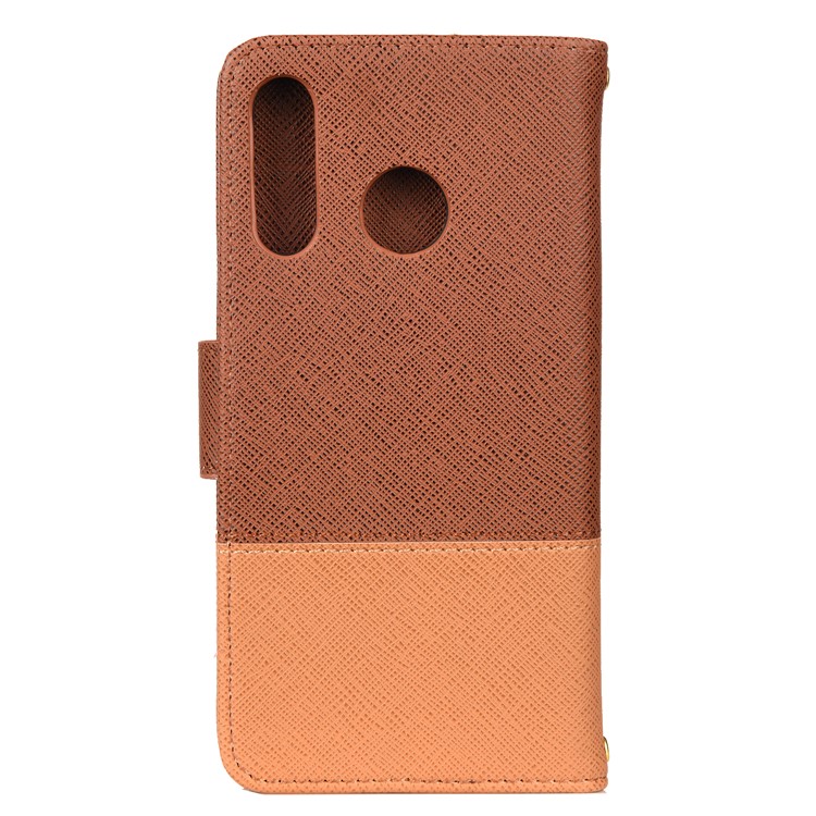 Color-block Cross Texture PU Leather Wallet Stand Phone Cover for Huawei P Smart Z - Brown-2