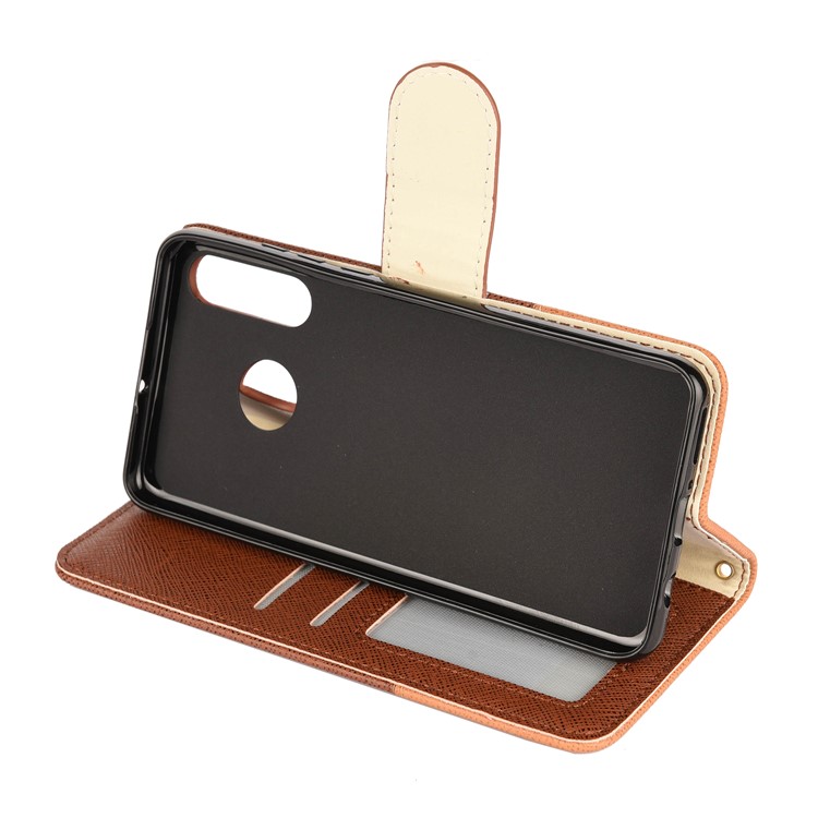 Color-block Cross Texture PU Leather Wallet Stand Phone Cover for Huawei P Smart Z - Brown-3