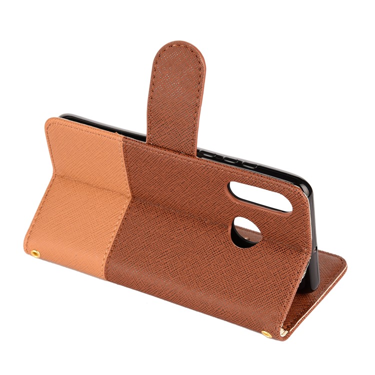 Color-block Cross Texture PU Leather Wallet Stand Phone Cover for Huawei P Smart Z - Brown-4