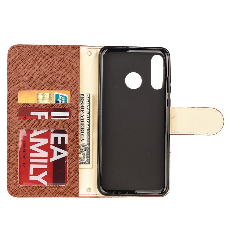 Color-block Cross Texture PU Leather Wallet Stand Phone Cover for Huawei P Smart Z - Brown-5