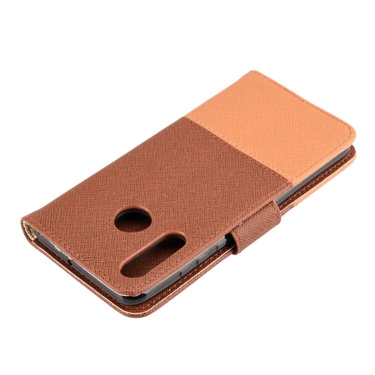 Color-block Cross Texture PU Leather Wallet Stand Phone Cover for Huawei P Smart Z - Brown-6