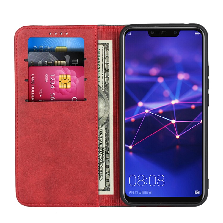 Bi-color Splicing Magnetic Case Stand Leather Wallet Case for Huawei Mate 20 Lite / Maimang 7 - Red-5