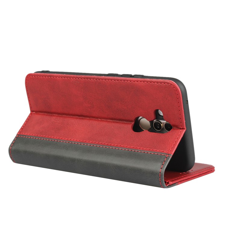 Bi-color Splicing Magnetic Case Stand Leather Wallet Case for Huawei Mate 20 Lite / Maimang 7 - Red-6