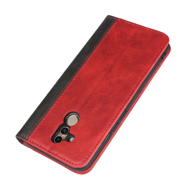 Bi-color Splicing Magnetic Case Stand Leather Wallet Case for Huawei Mate 20 Lite / Maimang 7 - Red-7