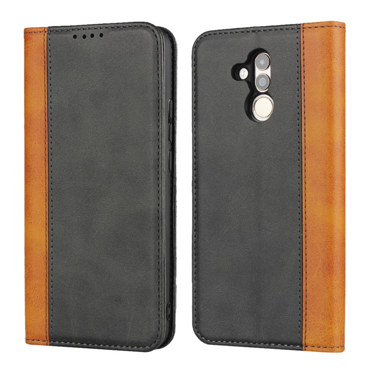 Bi-color Splicing Magnetic Case Stand Leather Wallet Case for Huawei Mate 20 Lite / Maimang 7 - Black-1