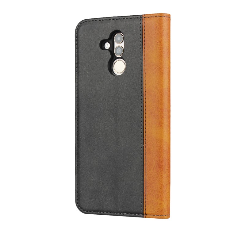 Bi-color Splicing Magnetic Case Stand Leather Wallet Case for Huawei Mate 20 Lite / Maimang 7 - Black-3