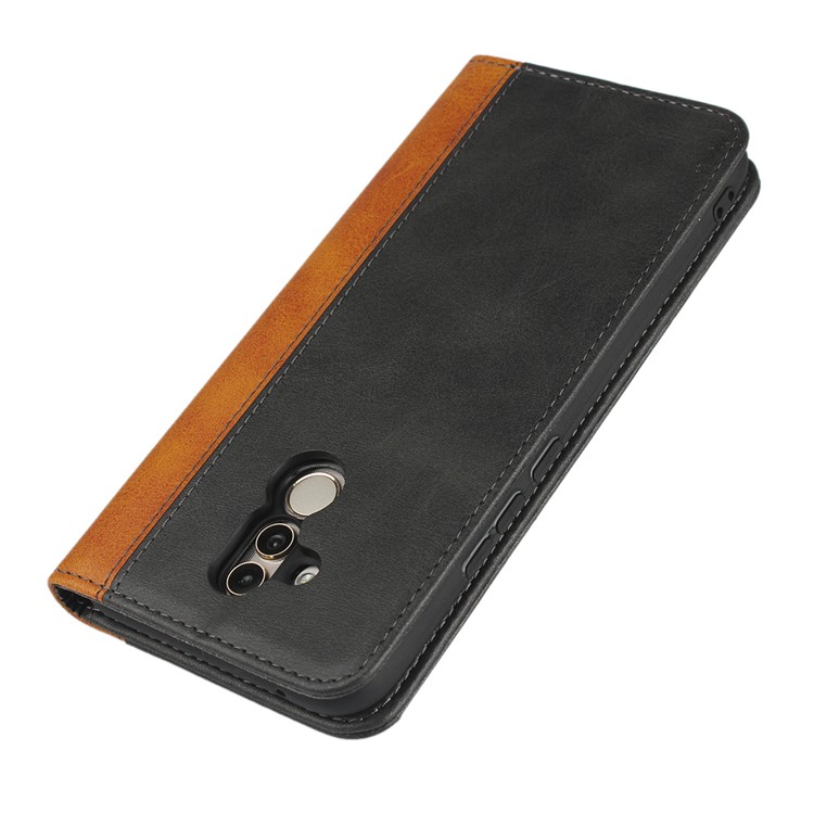 Bi-color Splicing Magnetic Case Stand Leather Wallet Case for Huawei Mate 20 Lite / Maimang 7 - Black-4