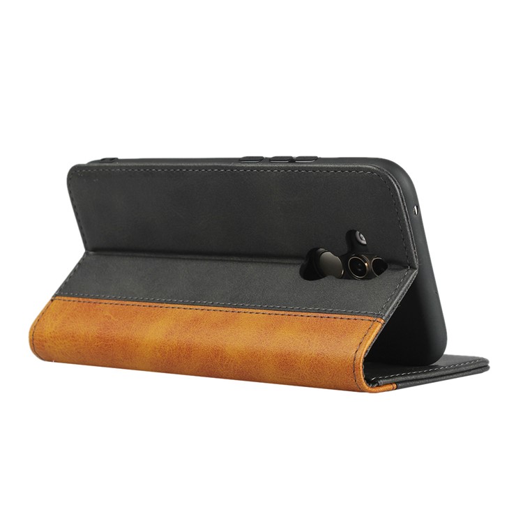 Bi-color Splicing Magnetic Case Stand Leather Wallet Case for Huawei Mate 20 Lite / Maimang 7 - Black-5