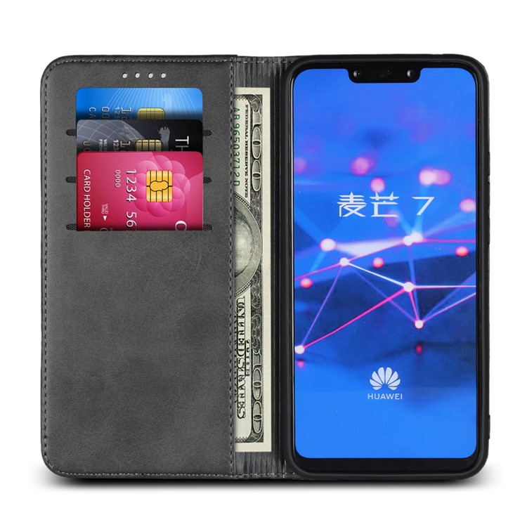 Bi-color Splicing Magnetic Case Stand Leather Wallet Case for Huawei Mate 20 Lite / Maimang 7 - Black-6