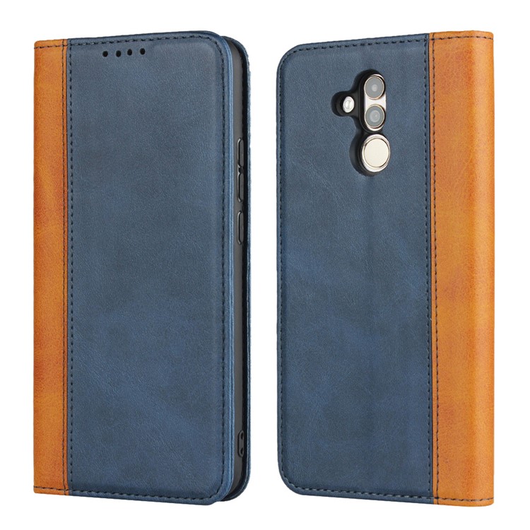 Bi-color Splicing Magnetic Case Stand Leather Wallet Case for Huawei Mate 20 Lite / Maimang 7 - Blue-1